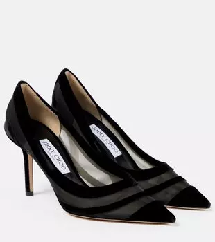 Туфли love 85 из бархата и сетки Jimmy Choo, черный