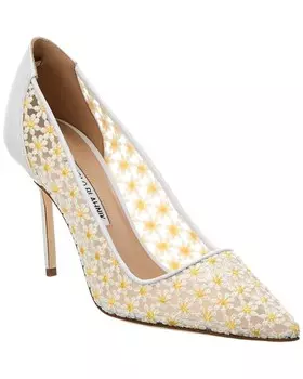 Туфли Manolo Blahnik BBLA 90 из кружева и атласа, белый