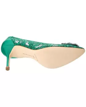 Туфли Manolo Blahnik Hangisi 90 с кружевом, зеленый