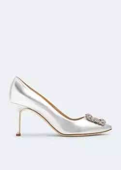 Туфли Manolo Blahnik Hangisi Leather, серебряный