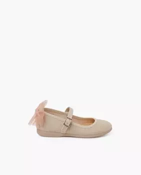 Туфли Мэри Джейн для девочки с бантиком на спине из тюля Pisamonas, бежевый