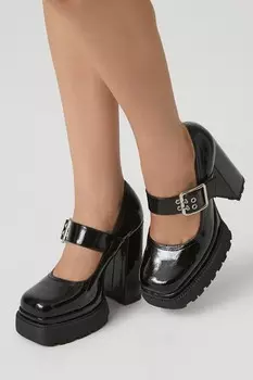Туфли Мэри Джейн из искусственной лакированной кожи Forever 21, черный