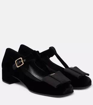 Туфли Mary Jane из бархата с бантом Prada, черный