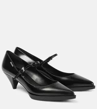 Туфли Mary Jane из гладкой кожи с логотипом Prada, черный