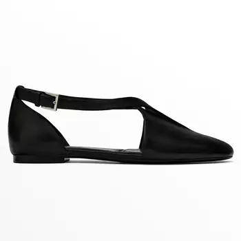 Туфли Massimo Dutti Flat Cut-out With Crossed Detail, черный