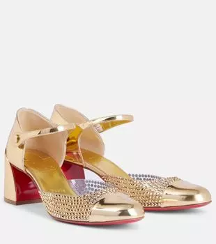 Туфли Miss MJ из стразов и зеркальной кожи с элементами ПВХ Christian Louboutin, Gold/Cry Aurum/Lin Gold