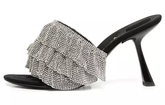 Туфли-мюли Alexander Wang Nala с оборками и кристаллами, черный / серебряный