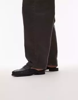 Туфли-мюли Anna из кожи на плоской подошве Topshop черного цвета