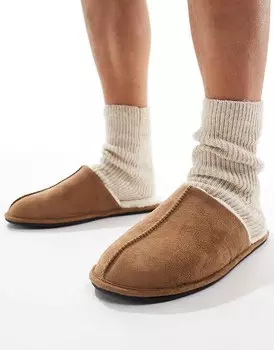 Туфли-мюли ASOS DESIGN из искусственной замши светло-коричневого цвета с подкладкой из искусственной овчины
