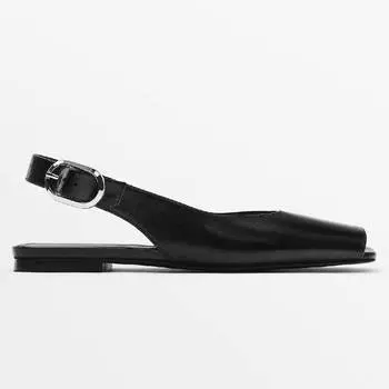 Туфли-мюли Massimo Dutti Flat Leather Slingback, черный