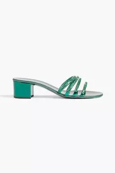 Туфли-мюли Roll 40 из зеркальной кожи, украшенные кристаллами GIUSEPPE ZANOTTI, изумрудный