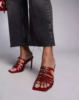 Туфли-мюли с несколькими пряжками красного цвета River Island