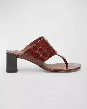 Туфли-мюли со стрингами на красной подошве с логотипом Croco Christian Louboutin, цвет Brown