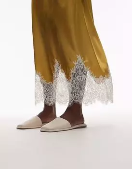 Туфли-мюли Topshop Almina из натуральной кожи с квадратным носком в цвете «кремовый»