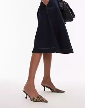 Туфли-мюли Topshop Dorota на каблуке-рюмочке с острым носком, в змеином цвете