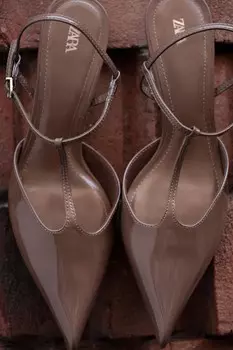 Туфли на каблуках с открытой пяткой ZARA, бежевый