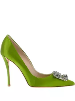 Туфли на каблуке 100 мм с цветочным принтом и стразами Roger Vivier, зеленый