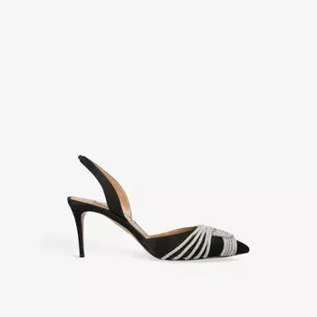 Туфли на каблуке из атласа с открытой пяткой gatsby 75, украшенные кристаллами Aquazzura, черный