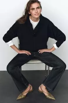Туфли на каблуке-рюмочке с открытой пяткой ZARA, хаки зеленый