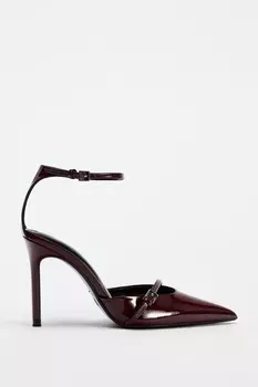 Туфли на каблуке с искусственной лаковой отделкой ZARA, бордовый красный