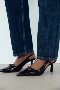 Туфли на каблуке с открытой пяткой и бантом ZARA, черный