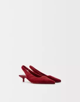 Туфли на каблуке с открытой пяткой из искусственного меха Bershka, бургундия