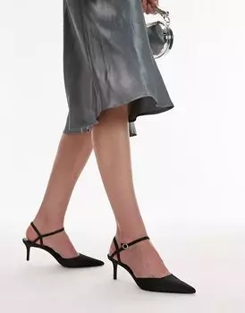 Туфли на каблуке с ремешками и открытой пяткой черного цвета Mango