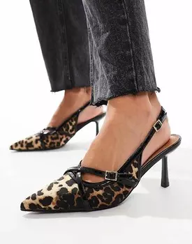 Туфли на каблуке с ремешками River Island с леопардовым принтом