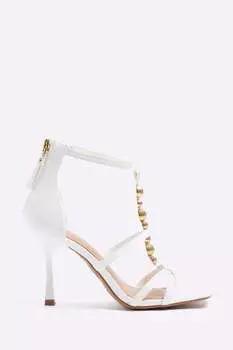 Туфли на каблуке с Т-образной перемычкой и бусинами River Island, белый
