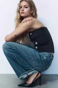 Туфли на каблуке с текстурой ZARA, черный