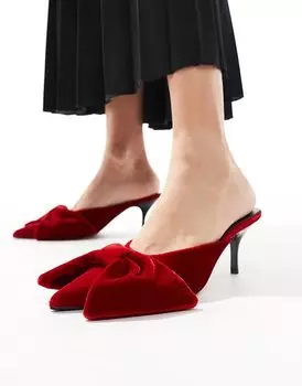 Туфли на каблуке с заостренным бантом красного цвета Pull&Bear