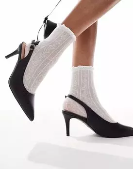 Туфли на каблуке-слингбэке New Look из полиуретана черного цвета с тиснением под змею