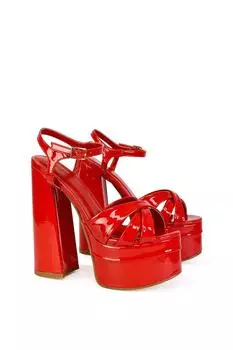 Туфли на массивном очень высоком блочном каблуке с ремешками на платформе "Any" XY London, красный