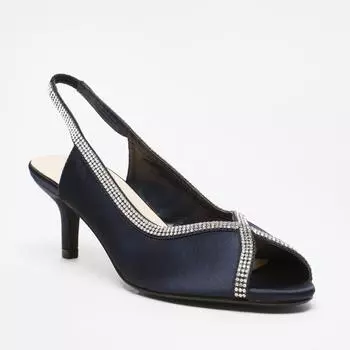 Туфли на низкой пятке с открытой пяткой из атласа со стразами Quiz, синий