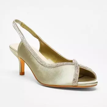 Туфли на низкой пятке с открытой пяткой из атласа со стразами Quiz, зеленый