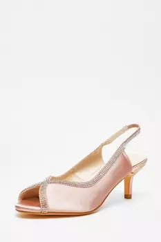 Туфли на низком каблуке с открытой пяткой из розового золота и стразами QUIZ Clothing