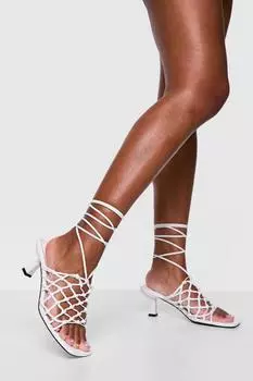 Туфли на низком каблуке с завязками и запахом boohoo, белый