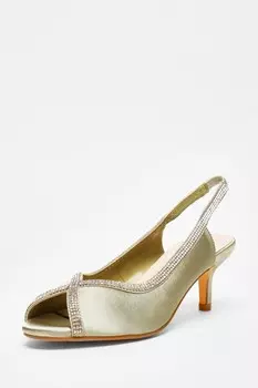 Туфли на низком каблуке Satin Diamante Slingback QUIZ Clothing