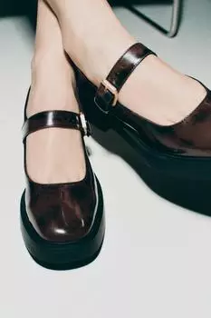 Туфли на плоской площадке с эффектом браширования ZARA, коричневый