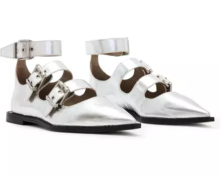 Туфли на плоской подошве AllSaints Susan Buckle Shoe, серебряный