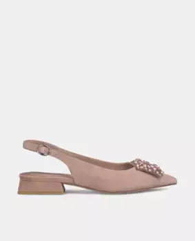 Туфли на плоской подошве из кожи с острым носком и отделкой стразами Alma en Pena, розовый
