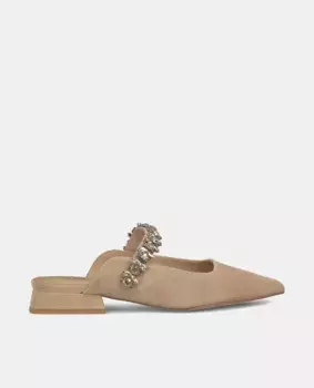 Туфли на плоской подошве с острым носком и ремешком из стразов Alma en Pena, бежевый