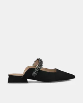 Туфли на плоской подошве с острым носком и ремешком из стразов Alma en Pena, черный