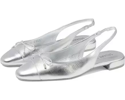 Туфли на плоской подошве Stuart Weitzman Sleek Bow Slingback Flat, серебряный