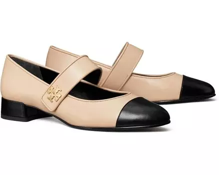 Туфли на плоской подошве Tory Burch Cap-Toe Mary Jane Heel Ballet 25mm, цвет Rose Pink/Perfect Black
