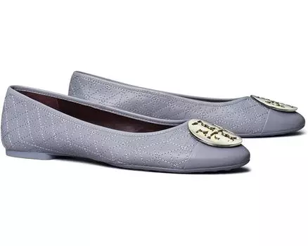 Туфли на плоской подошве Tory Burch Claire Quilted Ballet, цвет Dew Blue/Gold/Silver