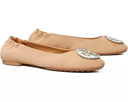 Туфли на плоской подошве Tory Burch Claire Ballet, цвет Almond Flour/Gold/Silver