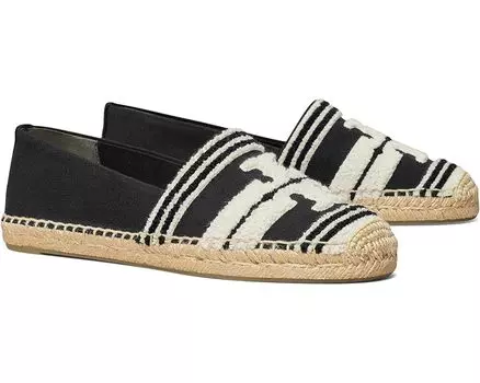 Туфли на плоской подошве Tory Burch Double T Espadrille, цвет Nero/Light Alabaster