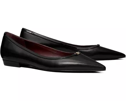 Туфли на плоской подошве Tory Burch Double T Buckle Pointed Toe Flats, цвет Perfect Black/Perfect Black