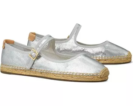 Туфли на плоской подошве Tory Burch Mary Jane Espadrille, цвет Silver/Gray/Natural